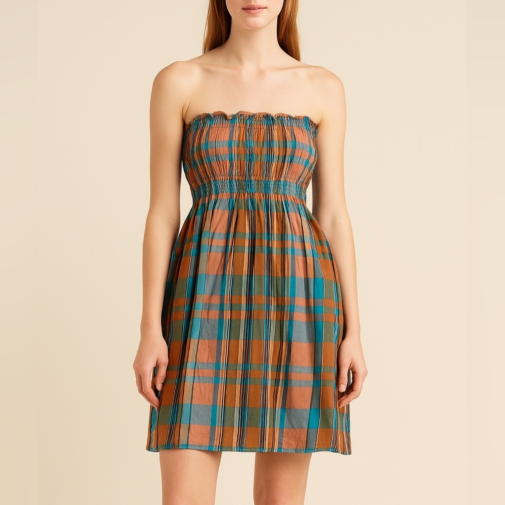 Garage Teal and Orange Strapless Dress